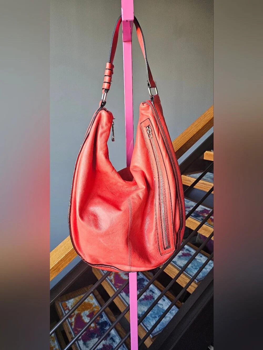 Joelle Hawkens Slouchy Hobo-style Leather Handbag Coral Red